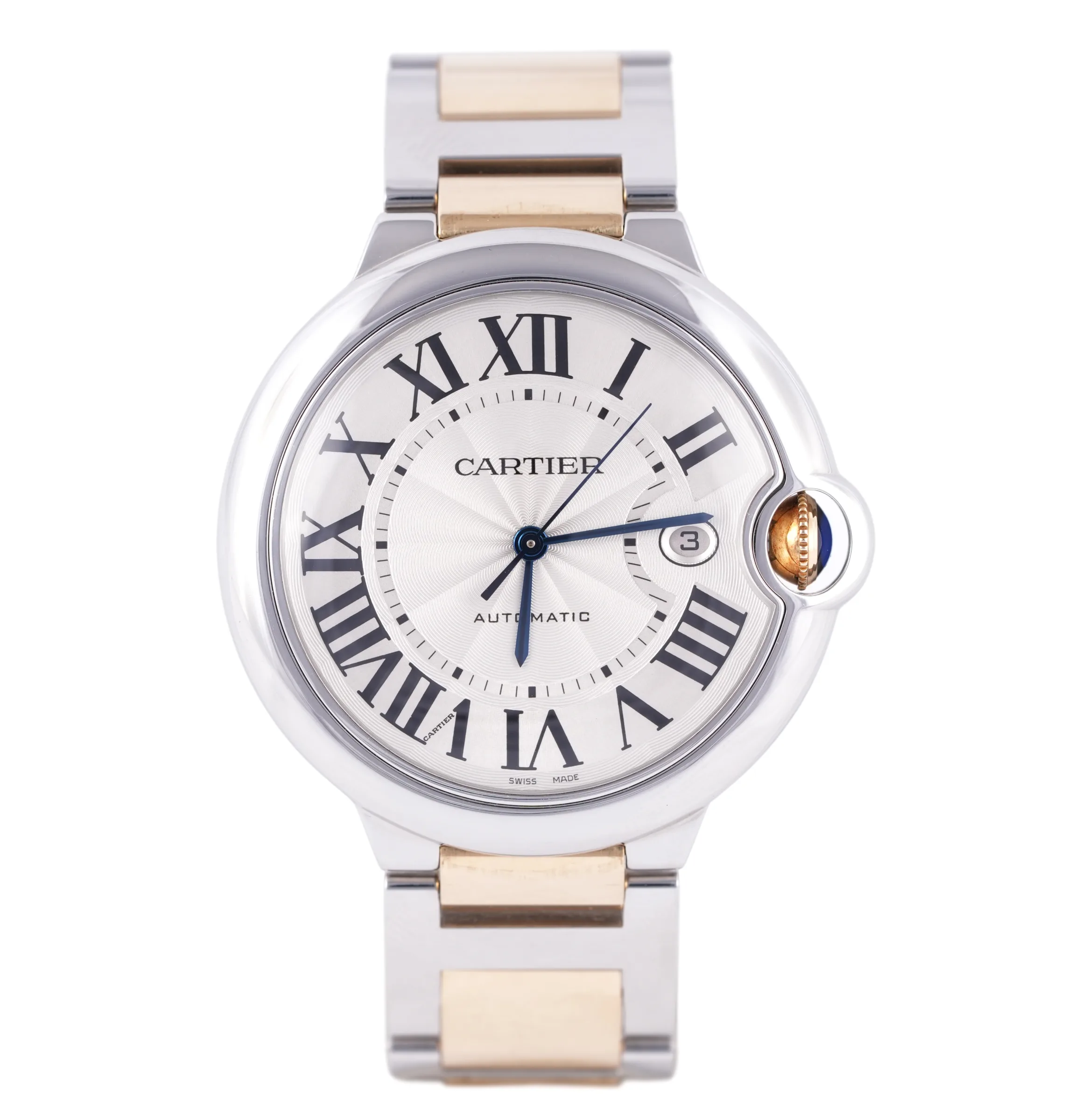 Cartier Ballon Bleu, Ref. W69009Z3, silver dial, 18K Gold and Steel case luxury watch