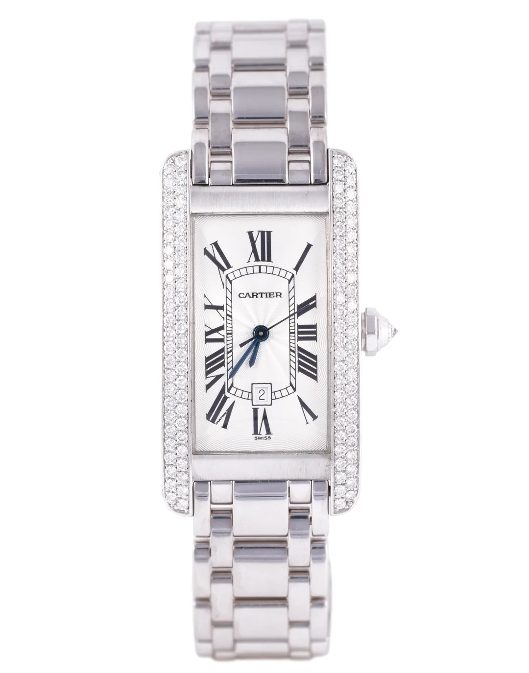 Cartier Tank Américaine, Ref. 1726, silver dial, 18K White Gold case luxury watch