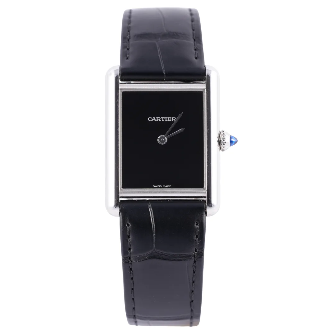 Cartier Tank, Ref. WSTA0072, black dial, Stainless Steel case luxury watch