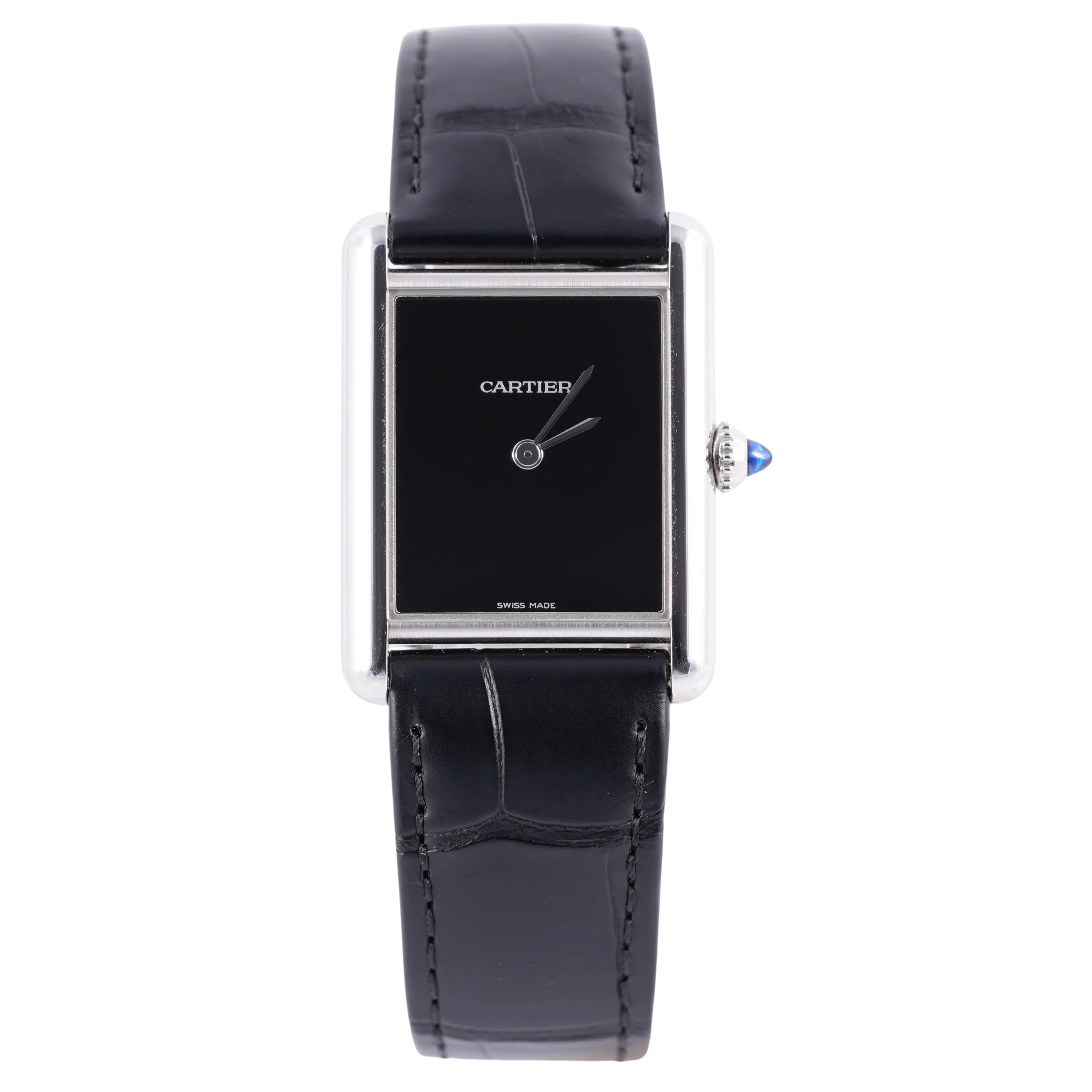 Cartier Tank, Ref. WSTA0072, black dial, Stainless Steel case luxury watch