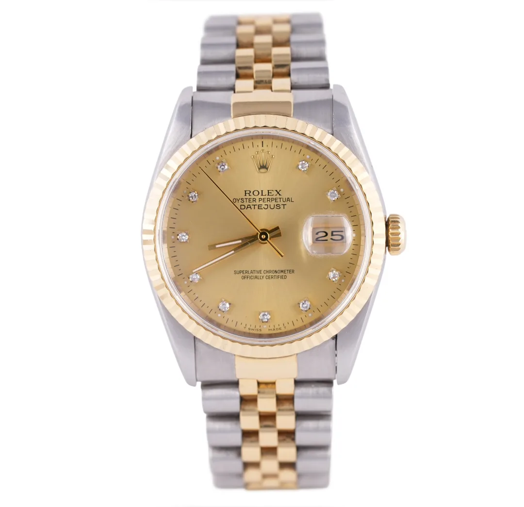 Rolex Datejust, Ref. 16233, champagne dial, 18K Gold and Steel case luxury watch
