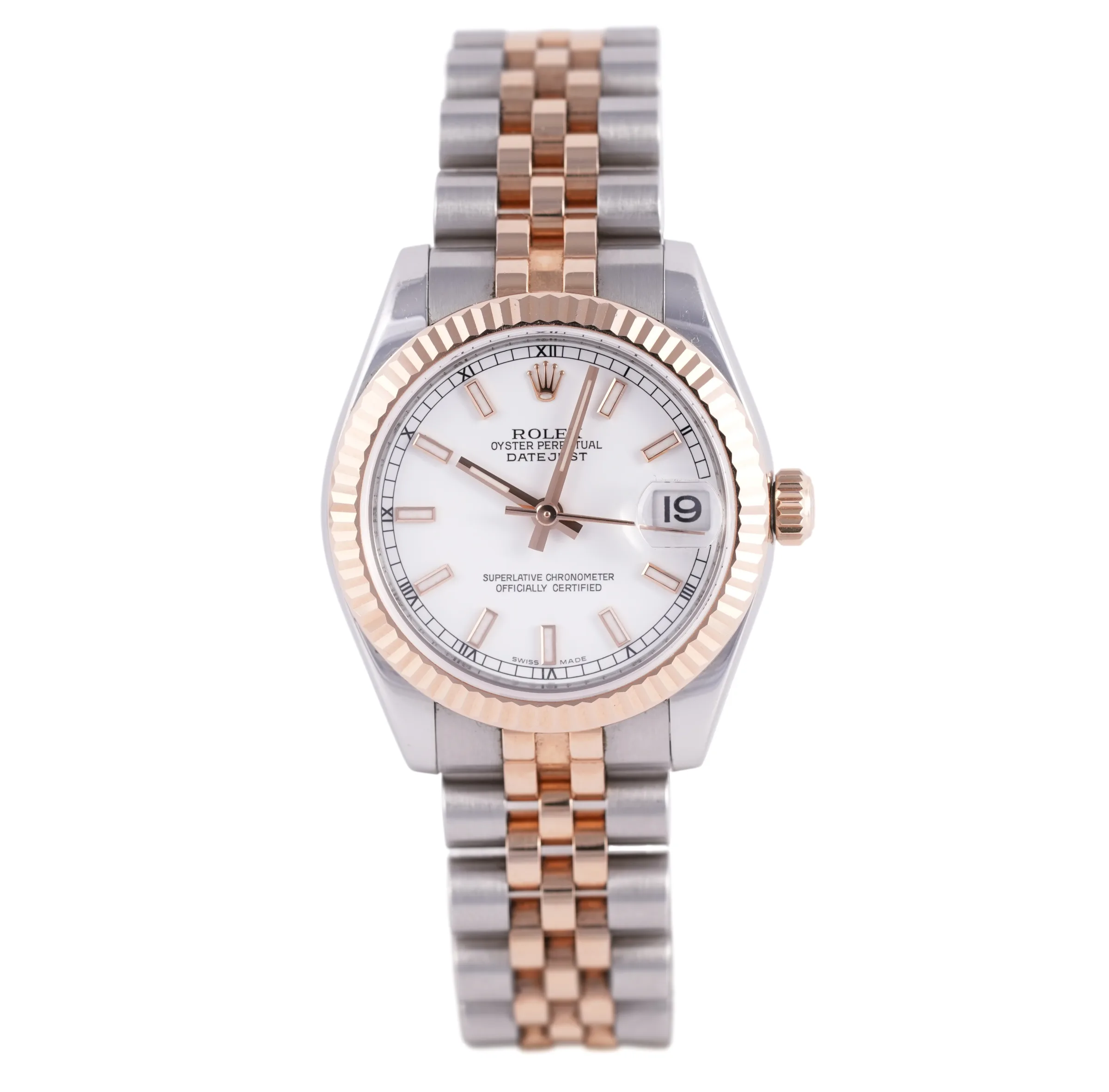 Rolex Datejust, Ref. 178271, white dial, 18K Rose Gold and Steel case luxury watch