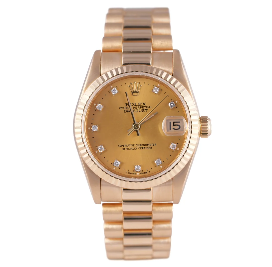 Rolex Datejust 31, Ref. 68278, diamond dial, 18K Yellow Gold case luxury watch
