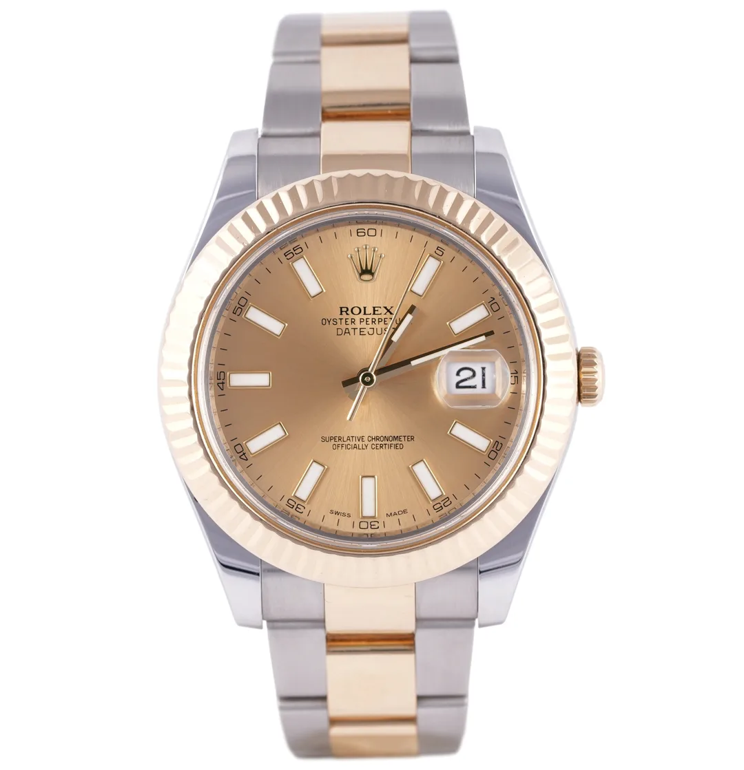 Rolex Datejust II, Ref. 116333, champagne dial, 18K Gold and Steel case luxury watch