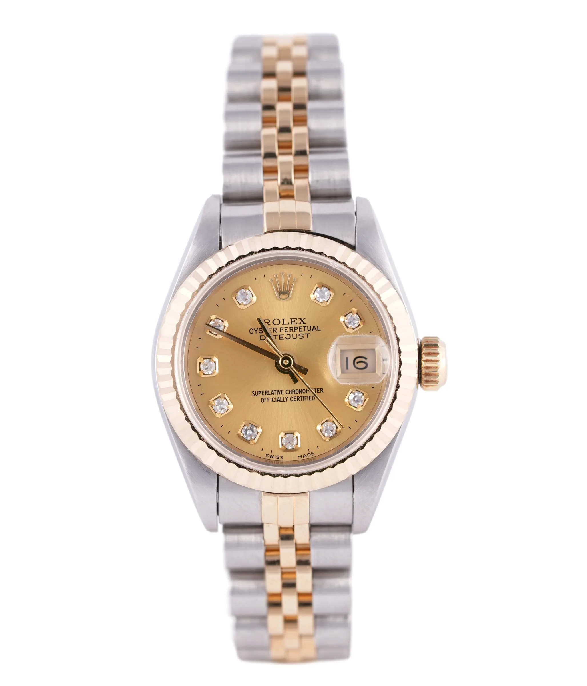 Rolex Datejust Lady, Ref. 69173, champagne diamond dial, 18K Gold and Steel case luxury watch