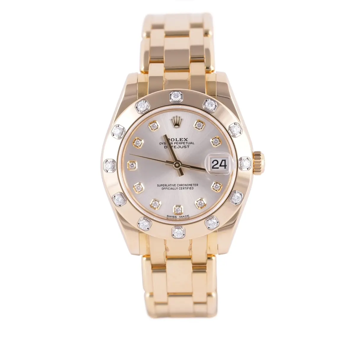 Rolex Datejust Pearlmaster 34, Ref. 81318, silver dial, 18K Yellow Gold case luxury watch