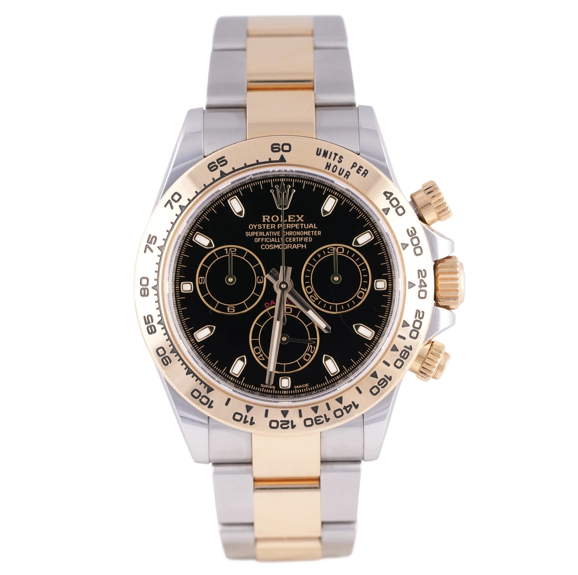 Rolex Daytona, Ref. 116503, black dial, 18K Gold and Steel case luxury watch