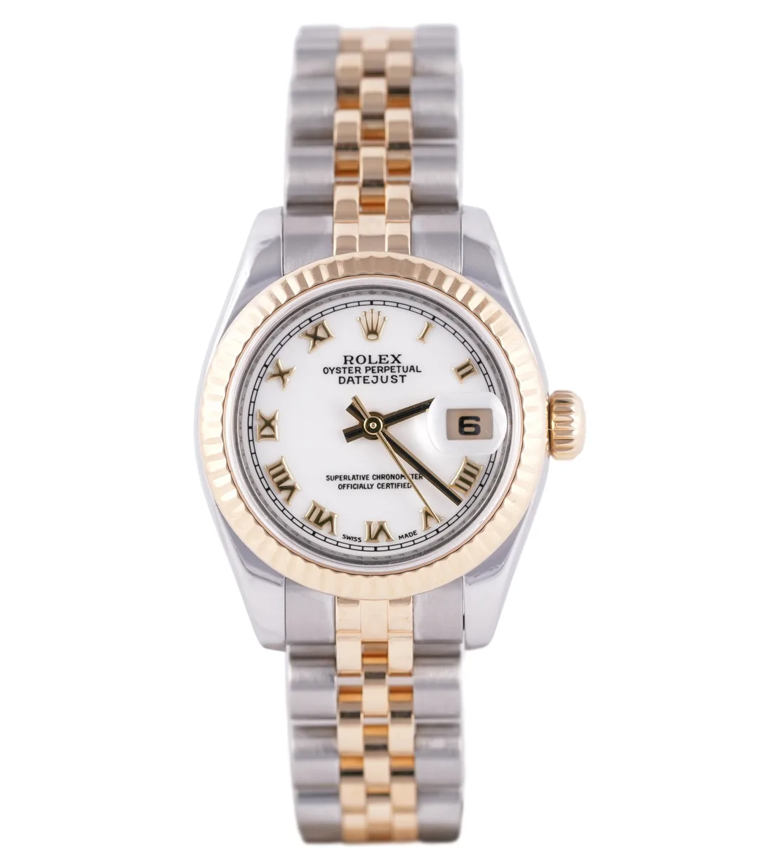 Rolex Lady-Datejust, Ref. 179173, white dial, 18K Gold and Steel case luxury watch