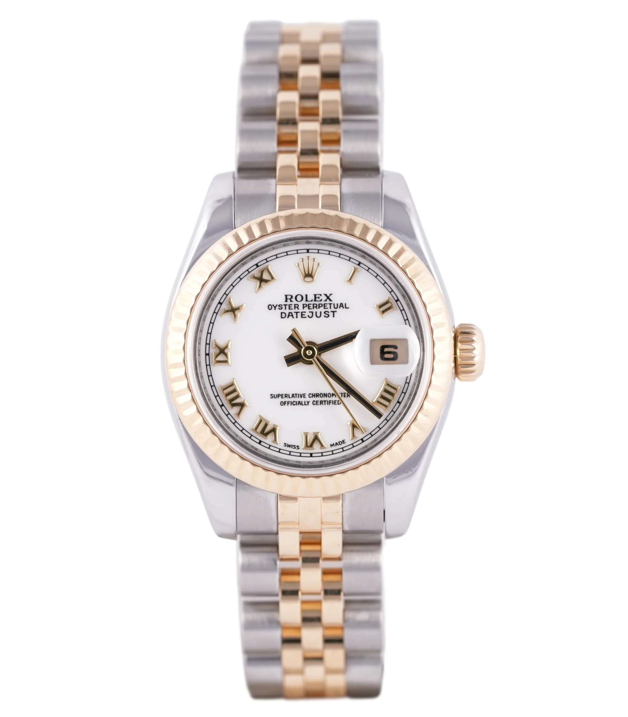 Rolex Lady-Datejust, Ref. 179173, white dial, 18K Gold and Steel case luxury watch
