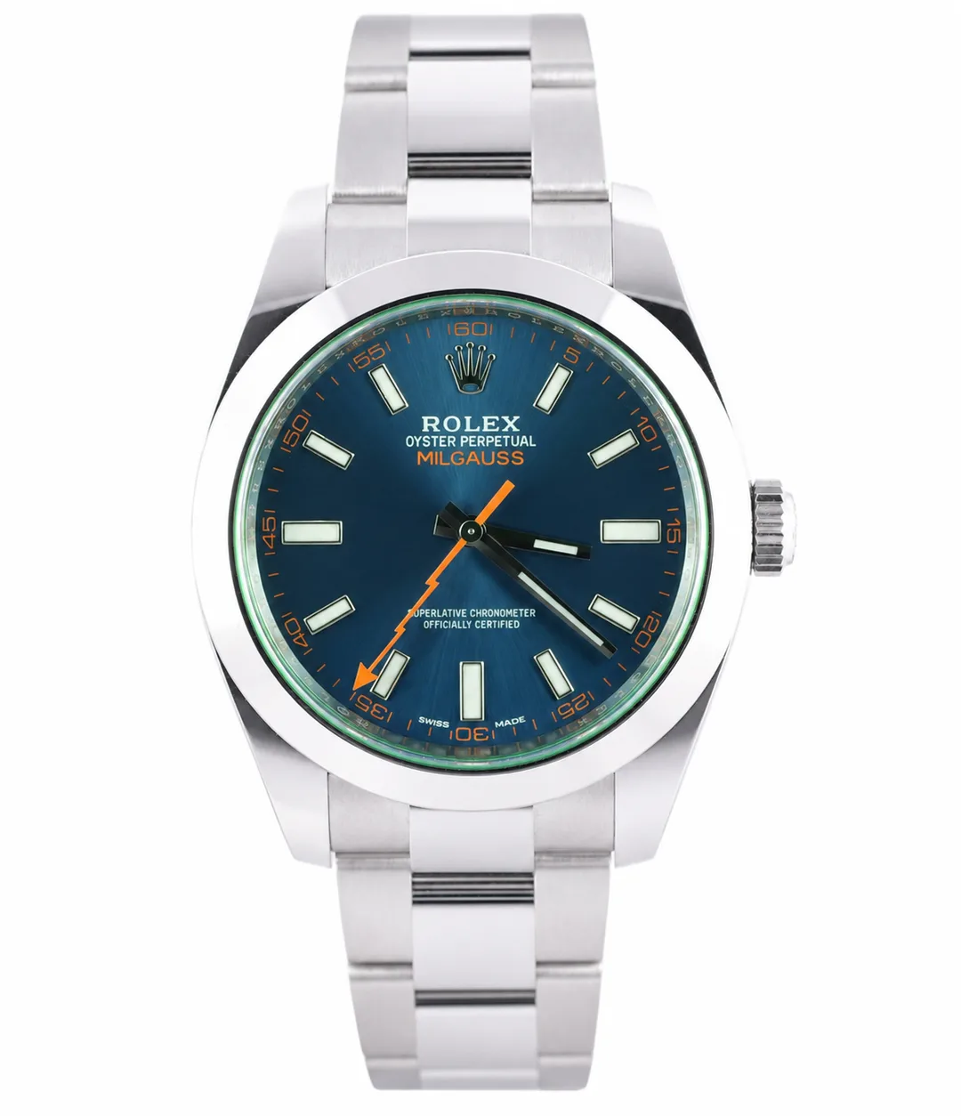 Rolex Milgauss, Ref. 116400GV, blue dial, Stainless Steel case luxury watch