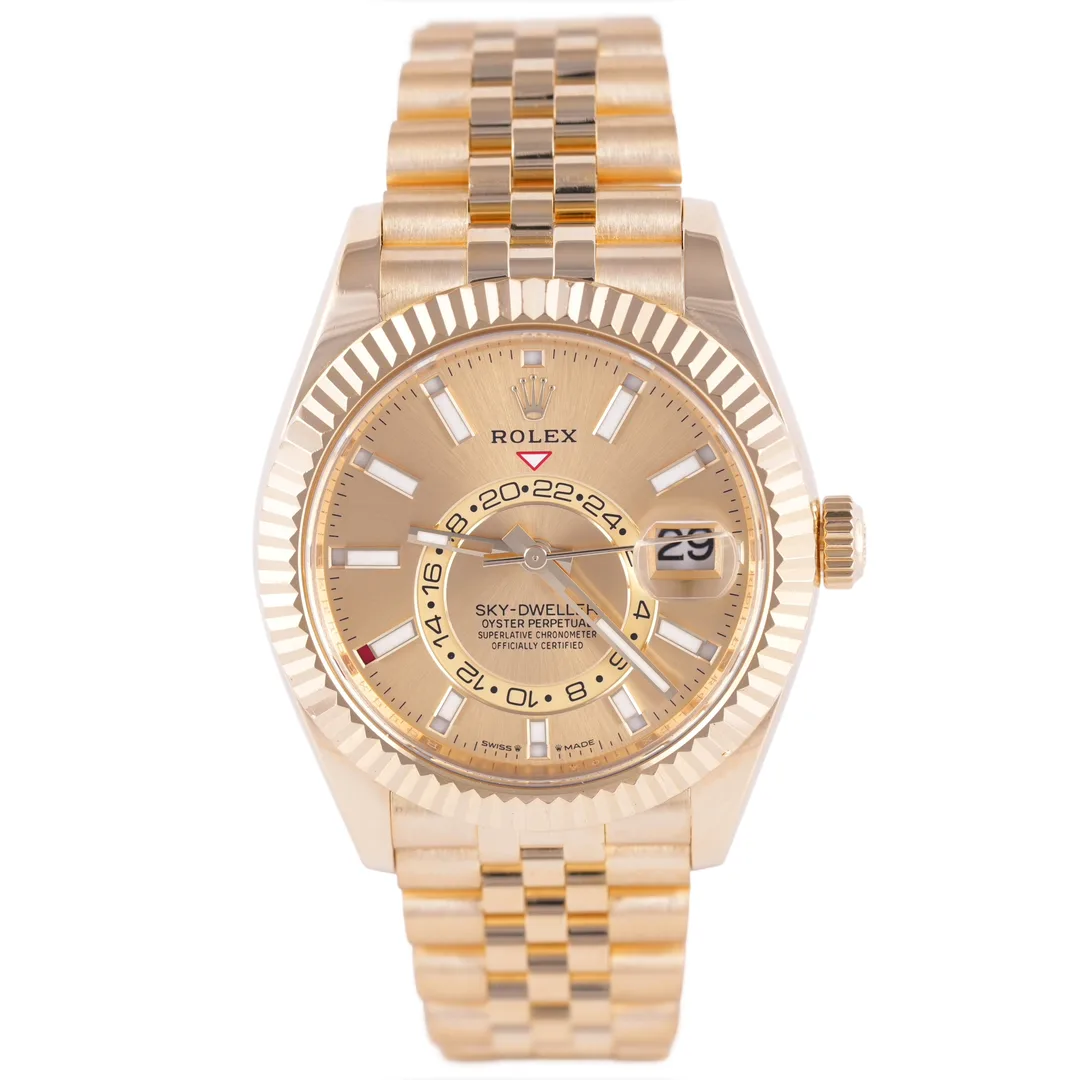 Rolex Sky-Dweller, Ref. 336938, champagne dial, 18K Yellow Gold case luxury watch