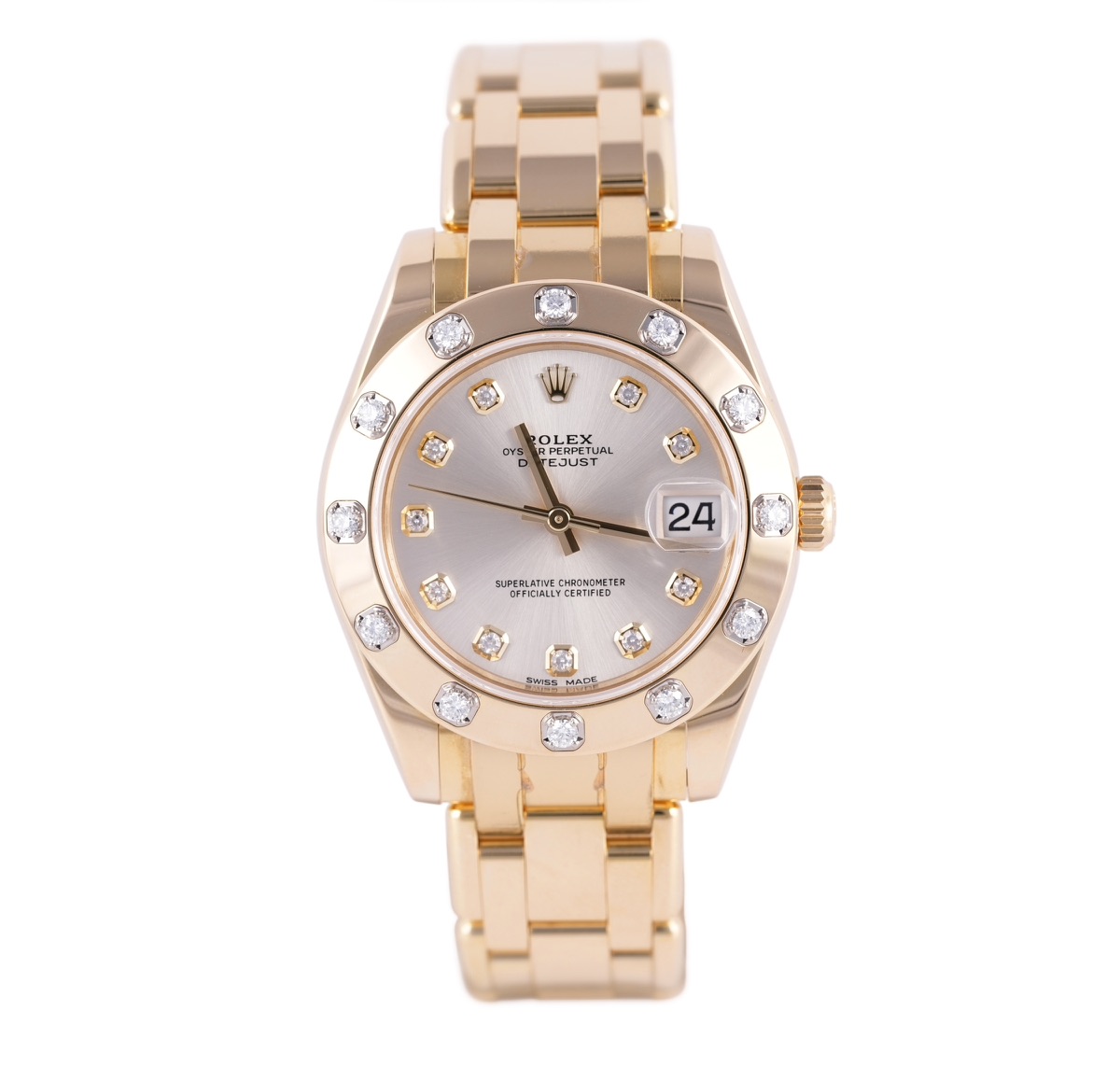 Rolex Datejust Pearlmaster 34, Ref. 81318, silver dial, 18K Yellow Gold case luxury watch – view 6